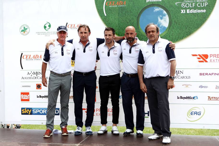 Da sinistra: Johann Cruijff, Massimo Mauro, Alex Del Piero, Gianluca Vialli e Michel Platini (LaPresse)